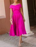 NumberSea - A - Line Cocktail Dresses Elegant Dress Tea Length Sleeveless Off Shoulder Fall Wedding Guest Stretch Fabric with Ruched
