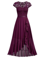 NumberSea - A - Line Cocktail Dresses Little Black Dress Dress Wedding Guest Asymmetrical Short Sleeve One Shoulder Chiffon with Pleats Lace Insert