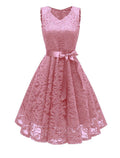 NumberSea - A - Line Cocktail Dresses Minimalist Dress Homecoming Graduation Short / Mini Sleeveless V Neck Lace with Bow(s) Pleats