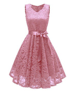 NumberSea - A - Line Cocktail Dresses Minimalist Dress Homecoming Graduation Short / Mini Sleeveless V Neck Lace with Bow(s) Pleats