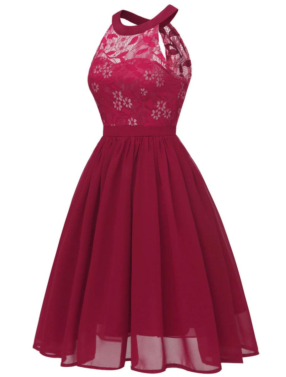 NumberSea - A - Line Cocktail Dresses Minimalist Dress Party Dress Wedding Guest Short / Mini Sleeveless Halter Neck Lace with Pleats