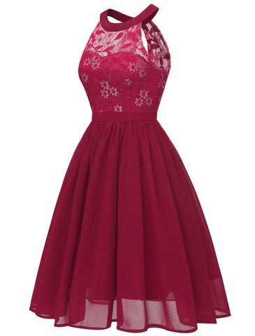 NumberSea - A - Line Cocktail Dresses Minimalist Dress Party Dress Wedding Guest Short / Mini Sleeveless Halter Neck Lace with Pleats