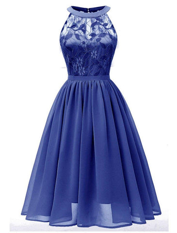 NumberSea - A - Line Cocktail Dresses Minimalist Dress Party Dress Wedding Guest Short / Mini Sleeveless Halter Neck Lace with Pleats