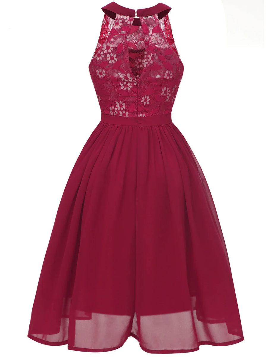 NumberSea - A - Line Cocktail Dresses Minimalist Dress Party Dress Wedding Guest Short / Mini Sleeveless Halter Neck Lace with Pleats