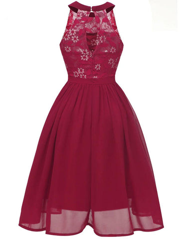 NumberSea - A - Line Cocktail Dresses Minimalist Dress Party Dress Wedding Guest Short / Mini Sleeveless Halter Neck Lace with Pleats