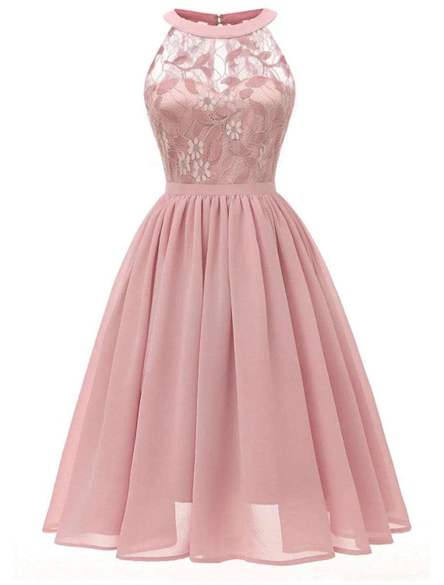 NumberSea - A - Line Cocktail Dresses Minimalist Dress Party Dress Wedding Guest Short / Mini Sleeveless Halter Neck Lace with Pleats