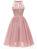 NumberSea - A - Line Cocktail Dresses Minimalist Dress Party Dress Wedding Guest Short / Mini Sleeveless Halter Neck Lace with Pleats