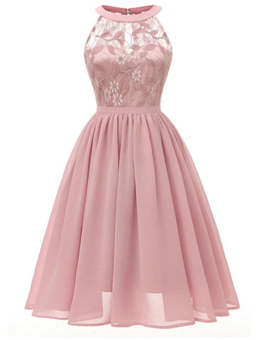 NumberSea - A - Line Cocktail Dresses Minimalist Dress Party Dress Wedding Guest Short / Mini Sleeveless Halter Neck Lace with Pleats