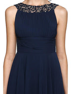 NumberSea - A - Line Cocktail Dresses Party Dress Wedding Guest Knee Length Sleeveless Illusion Neck Chiffon with Ruched Sequin Lace Insert