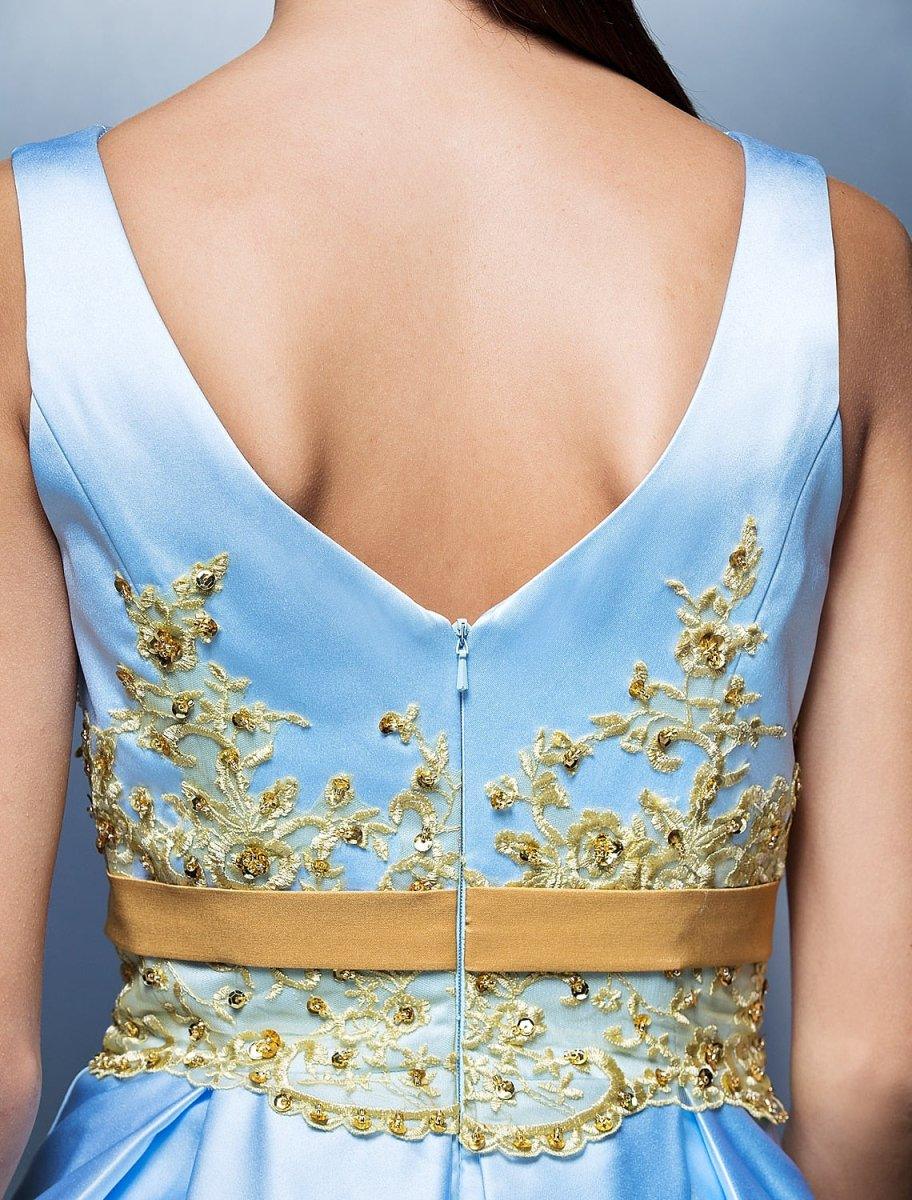 NumberSea - A - Line Cocktail Dresses Party Dress Wedding Guest Prom Tea Length Sleeveless Jewel Neck Satin V Back with Pleats Appliques