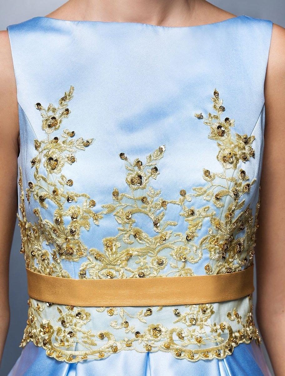 NumberSea - A - Line Cocktail Dresses Party Dress Wedding Guest Prom Tea Length Sleeveless Jewel Neck Satin V Back with Pleats Appliques