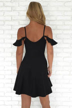 A-Line Cold Shoulder Short Black Homecoming Dresses Prom Dresses