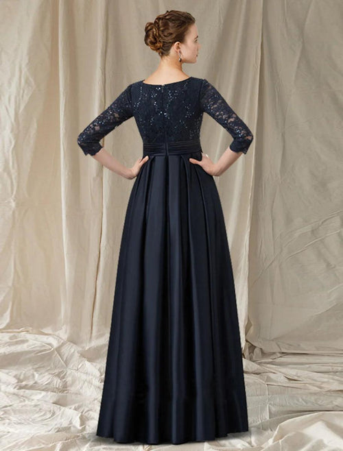 NumberSea - A - Line Cut Out Elegant Engagement Formal Evening Dress V Neck Long Sleeve Floor Length Lace with Bow(s) Pocket