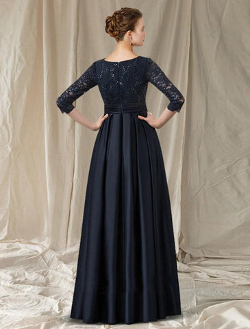 NumberSea - A - Line Cut Out Elegant Engagement Formal Evening Dress V Neck Long Sleeve Floor Length Lace with Bow(s) Pocket