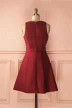 A-Line Deep V-Neck Sleeveless Lace-up Burgundy Satin Homecoming Dress