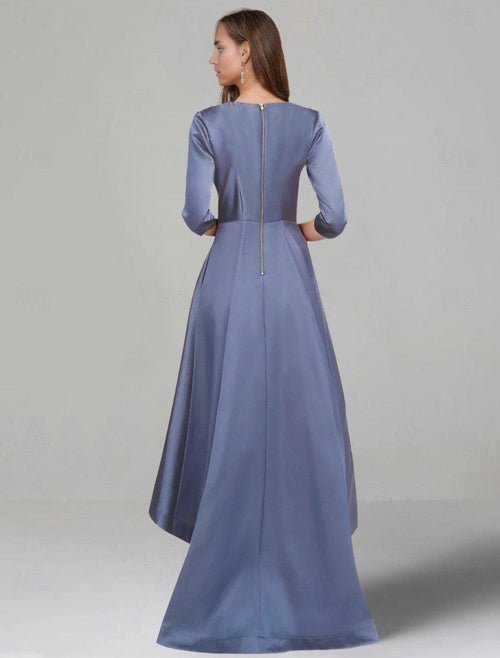 NumberSea - A - Line Dress Mother of the Bride Dress Elegant V Neck Tea Length Satin 3/4 Length Sleeve