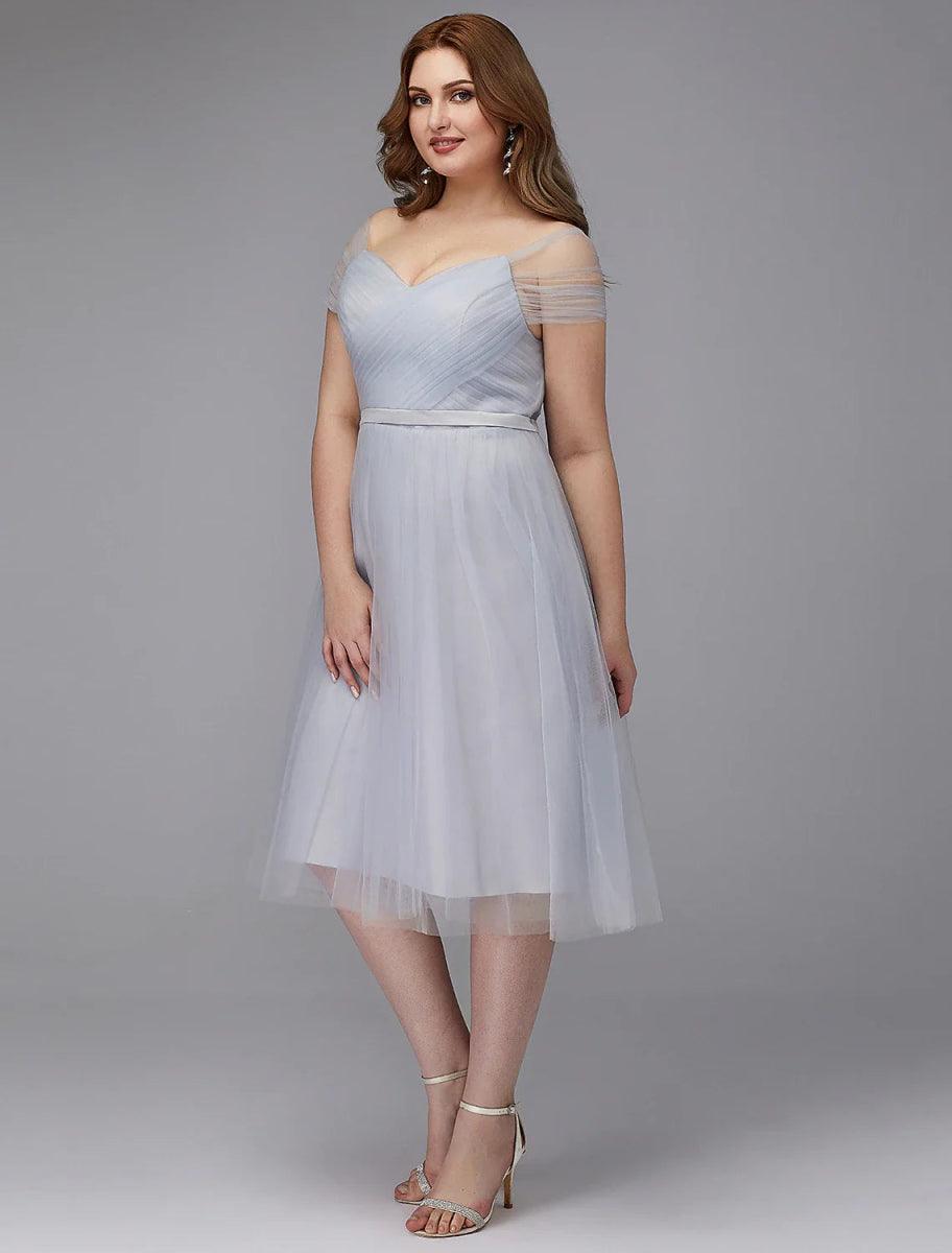 A-Line Elegant Dress Wedding Guest Cocktail Party Tea Length Short Sleeve Off Shoulder Tulle with Sash / Ribbon Criss Cross, US 2 / UK 6 / EU 32 A-Line Elegant Dress Wedding Guest Cocktail Party Tea Length Short Sleeve Off Shoulder Tulle with Sash / Ribbon Criss Cross, US 2 / UK 6 / EU 32