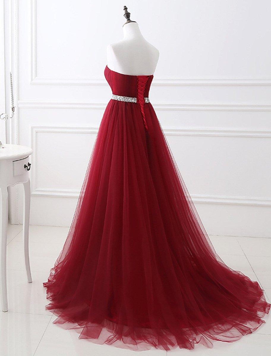 NumberSea - A - Line Elegant Quinceanera Prom Valentine's Day Dress Strapless Sleeveless Chapel Train Satin with Crystals