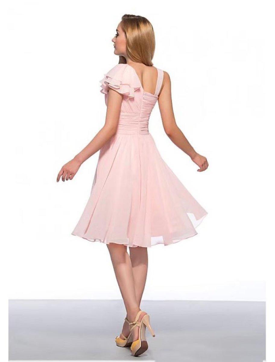 NumberSea - A - Line Empire Elegant Engagement Cocktail Party Dress Jewel Neck Sleeveless Knee Length Chiffon with Ruched