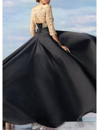 NumberSea - A - Line Empire Engagement Formal Evening Dress Off Shoulder Half Sleeve Floor Length Chiffon with Lace Insert Appliques