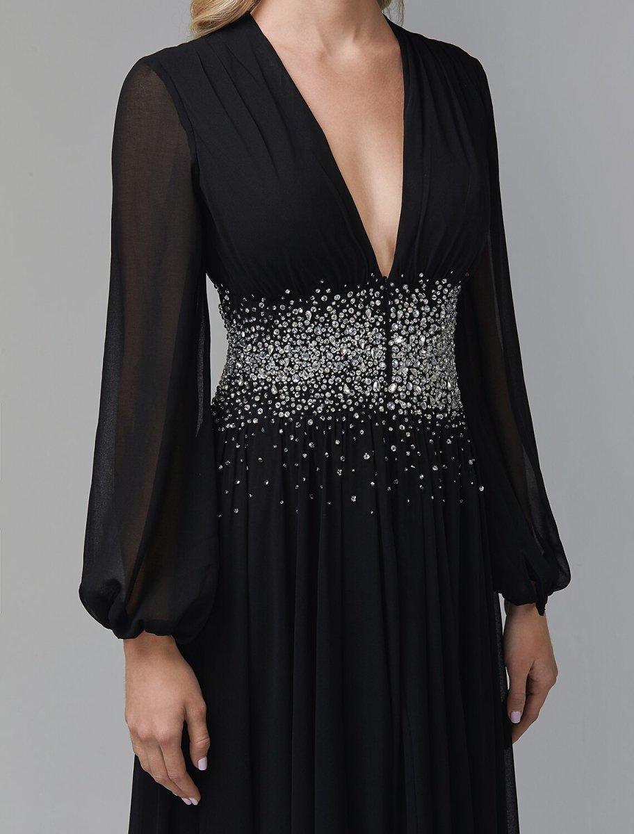 NumberSea-A-Line Evening Dress Celebrity Red Carpet Formal Gown Black Tie Wedding Guest Floor Length Long Sleeve V Neck Chiffon with Sequin US 2 / UK NumberSea-A-Line Evening Dress Celebrity Red Carpet Formal Gown Black Tie  Wedding Guest Floor Length Long Sleeve V Neck Chiffon with Sequin