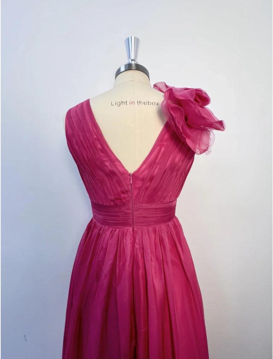 NumberSea - A - Line Evening Gown Celebrity Style Dress Formal Wedding Guest Floor Length Sleeveless V Neck Chiffon with Slit Pure Color