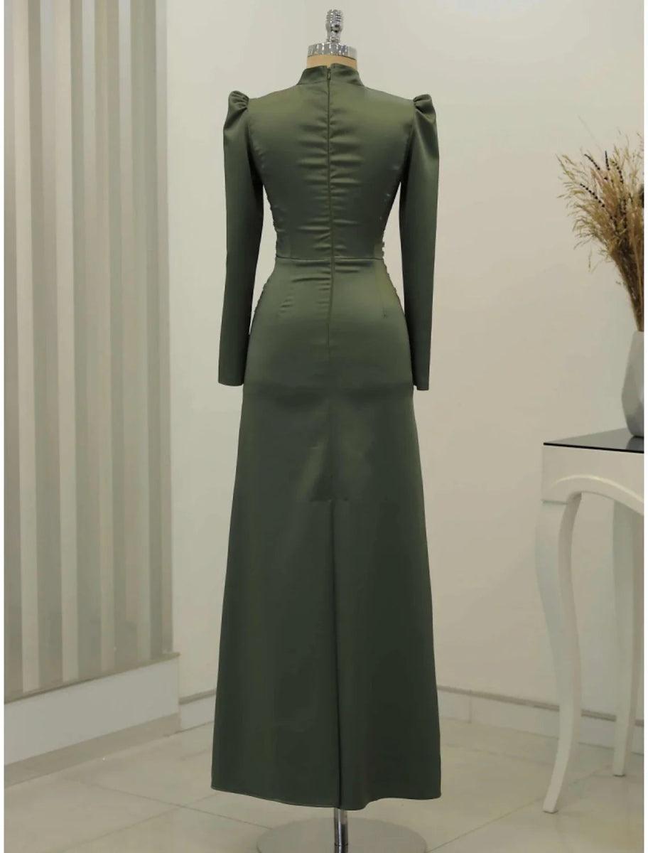 NumberSea-A-Line Evening Gown Christmas Elegant Dress Formal Ankle Length Long Sleeve High Neck Satin with Glitter Ruched NumberSea-A-Line Evening Gown Christmas Elegant Dress Formal Ankle Length Long Sleeve High Neck Satin with Glitter Ruched