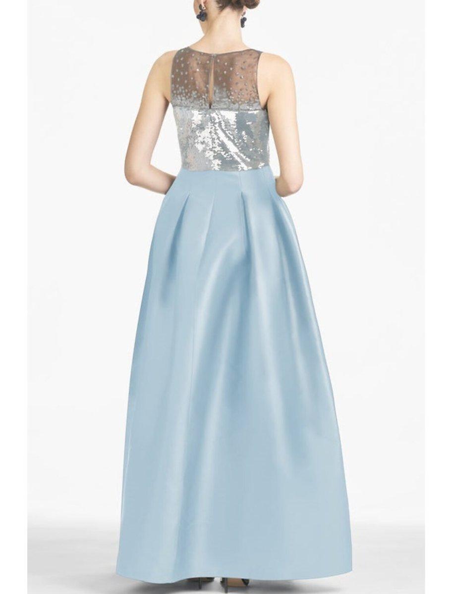 NumberSea - A - Line Evening Gown Color Block Dress Formal Prom Floor Length Sleeveless V Neck Satin with Sequin Slit