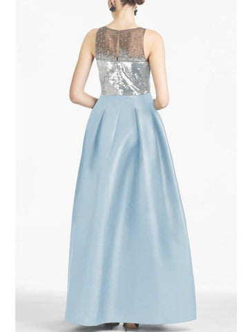 NumberSea - A - Line Evening Gown Color Block Dress Formal Prom Floor Length Sleeveless V Neck Satin with Sequin Slit