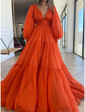 NumberSea - A - Line Evening Gown Elegant Dress Christmas Red Green Dress Formal Wedding Guest Floor Length Long Sleeve V Neck Chiffon with Ruched
