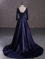 NumberSea - A - Line Evening Gown Elegant Dress Engagement Court Train 3/4 Length Sleeve V Neck Sequined with Sequin