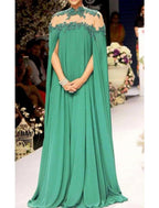 NumberSea - A - Line Evening Gown Elegant Dress Formal Wedding Guest Christmas Red Green Dress Floor Length Sleeveless High Neck Fall Wedding Guest Chiffon with Appliques Pure Color