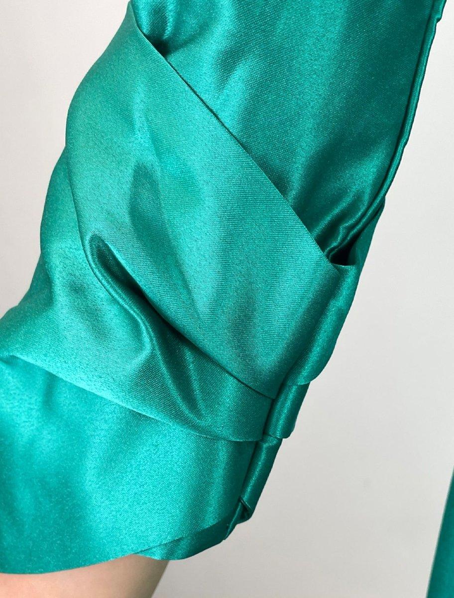 NumberSea - A - Line Evening Gown Elegant Dress Formal Wedding Guest Floor Length 3/4 Length Sleeve V Neck Satin with Bow(s)