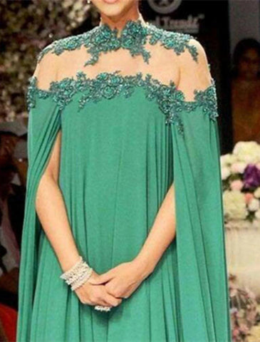 NumberSea - A - Line Evening Gown Elegant Dress Formal Wedding Guest Floor Length Sleeveless High Neck Fall Wedding Guest Chiffon with Appliques Pure Color