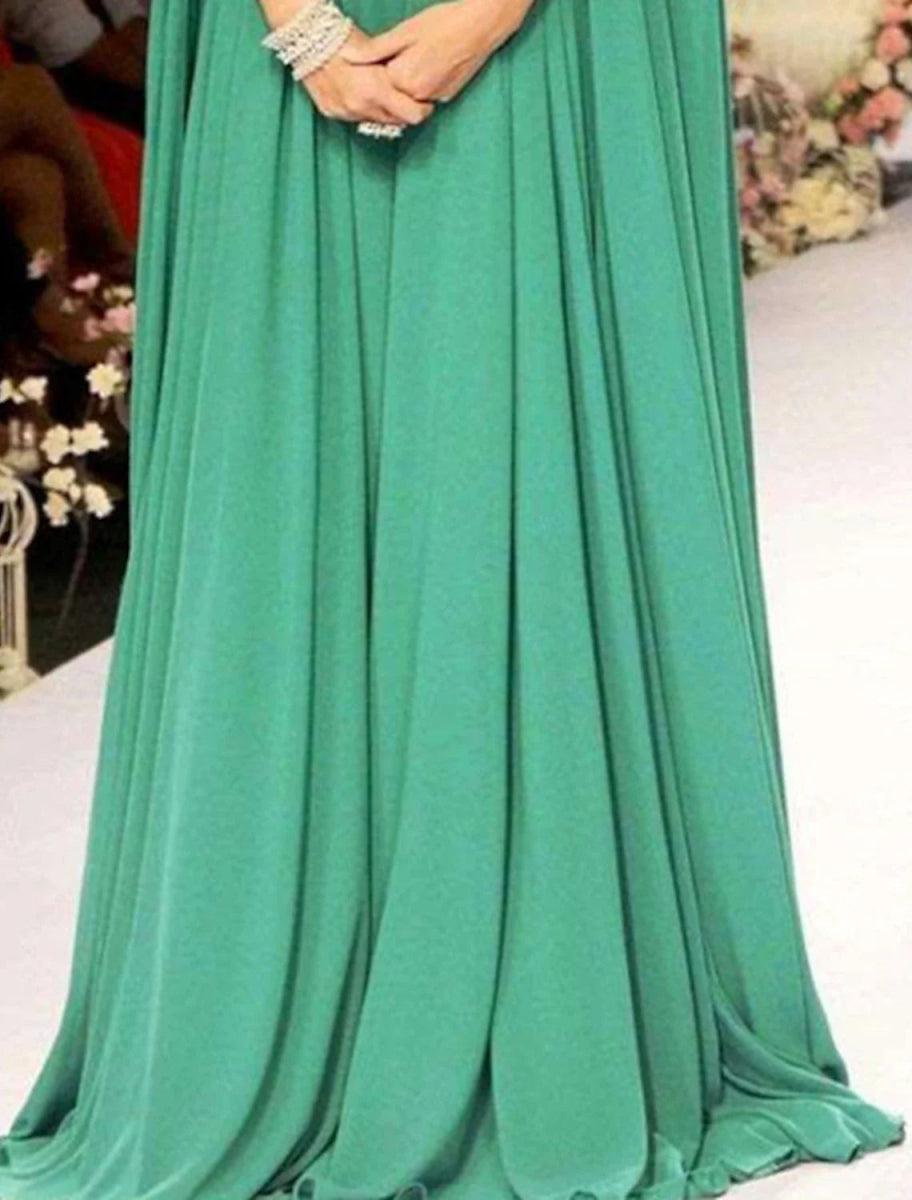 NumberSea - A - Line Evening Gown Elegant Dress Formal Wedding Guest Floor Length Sleeveless High Neck Fall Wedding Guest Chiffon with Appliques Pure Color