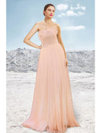 NumberSea - A - Line Evening Gown Elegant Dress Formal Wedding Party Sweep / Brush Train Sleeveless Strapless Tulle with Pleats