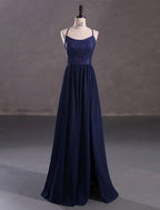 NumberSea - A - Line Evening Gown Elegant Dress Wedding Guest Floor Length Sleeveless Spaghetti Strap Chiffon Crisscross Back with Sequin Slit