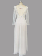 NumberSea - A - Line Evening Gown Glittering Dress Engagement Sweep / Brush Train Short Sleeve V Neck Chiffon with Sequin Slit