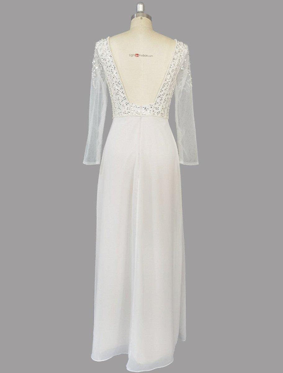 NumberSea - A - Line Evening Gown Glittering Dress Engagement Sweep / Brush Train Short Sleeve V Neck Chiffon with Sequin Slit