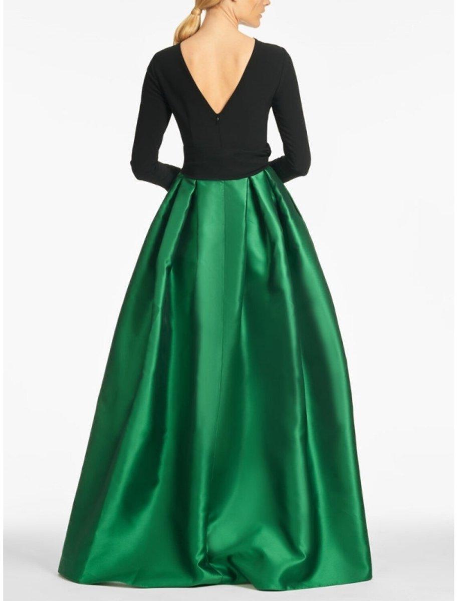 NumberSea - A - Line Evening Gown High Split wedding guest Dress Formal Fall Floor Length Long Sleeve color contrast Jewel Neck Satin with Crystals Slit