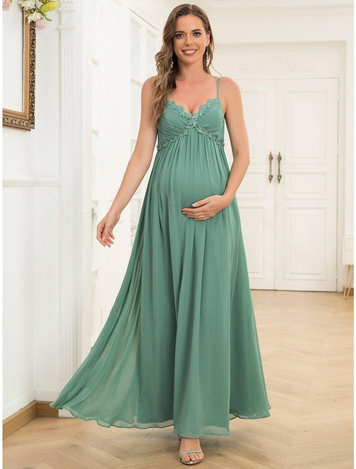 NumberSea - A - Line Evening Gown Maternity Dress Wedding Guest Wedding Party Floor Length Sleeveless V Neck Chiffon V Back with Draping