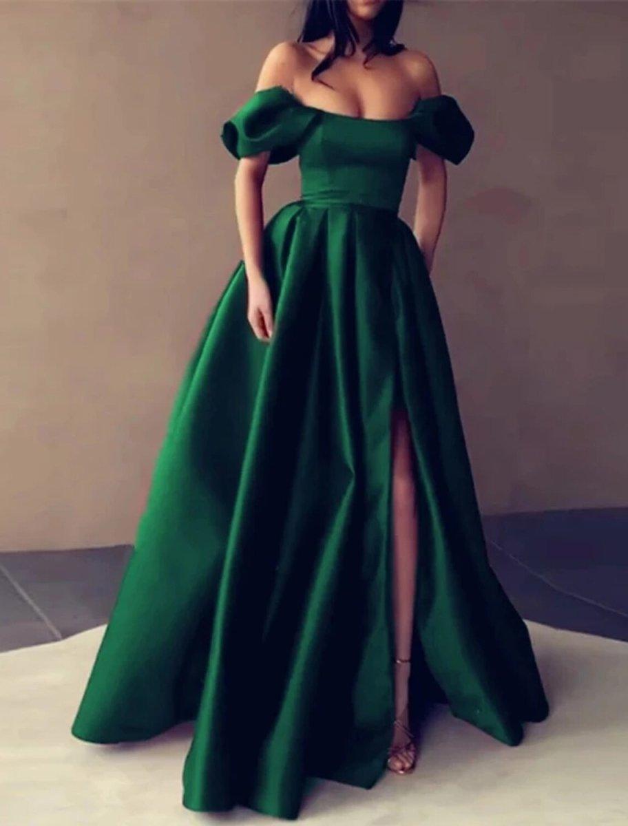 NumberSea - A - Line Evening Gown Minimalist Dress Wedding Guest Engagement Floor Length Sleeveless Strapless Italy Satin with Slit Pure Color