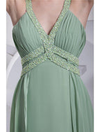 NumberSea - A - Line Evening Gown Sparkle Dress Formal Evening Floor Length Sleeveless Spaghetti Strap Chiffon with Beading