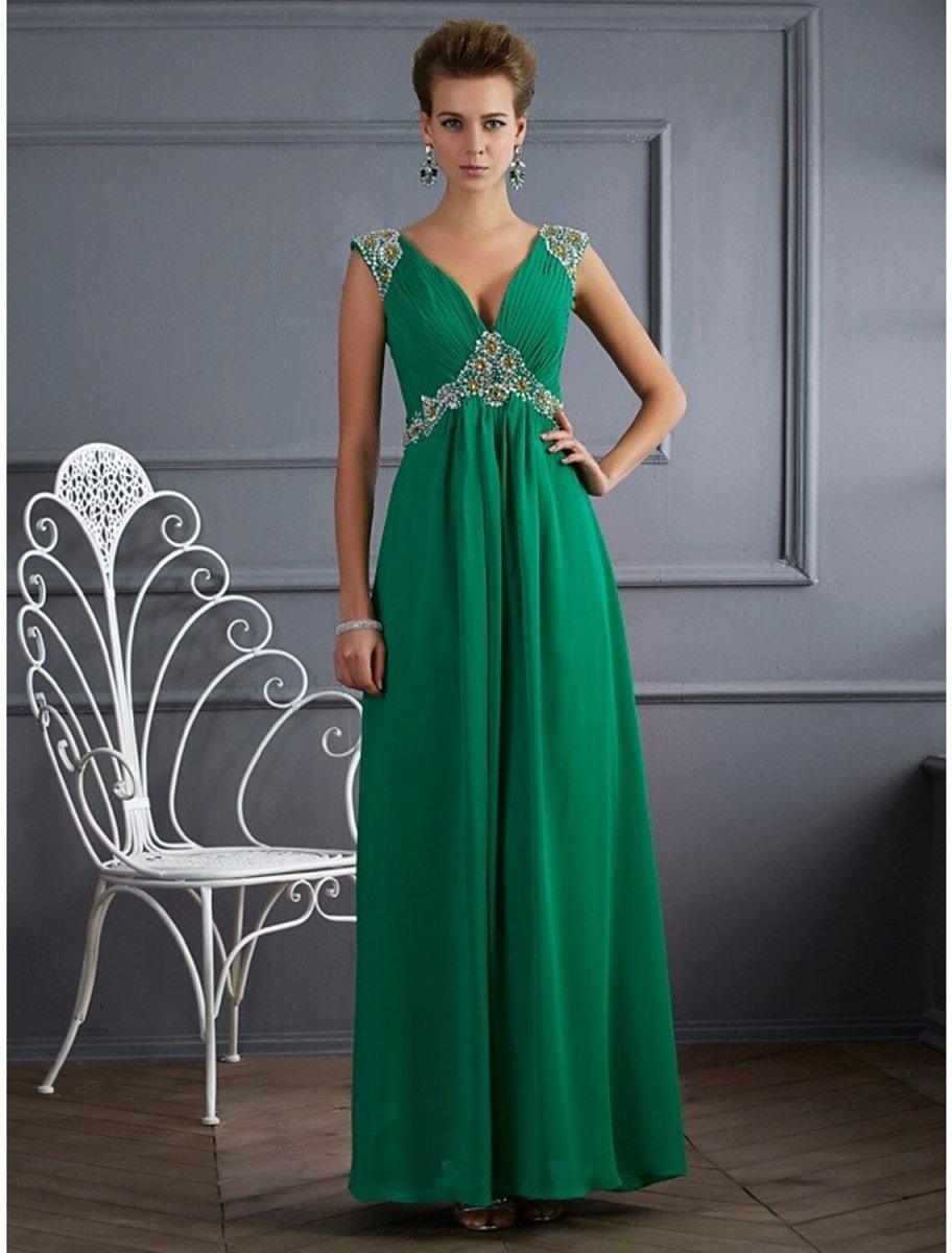 a-line v-neck floor-length chiffon evening dress with sequins Dreamylily A-line V-Neck Floor-Length Lace Sequin Chiffon Mother of the Bride Dress With Pleated
