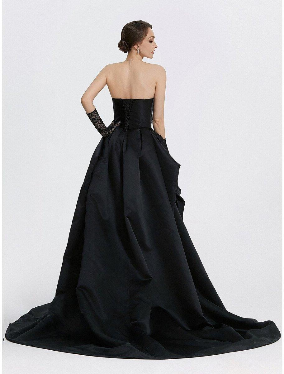 NumberSea - A - Line Evening Gown Vintage Dress Carnival Masquerade Sweep / Brush Train Sleeveless Sweetheart Satin with Ruched Slit