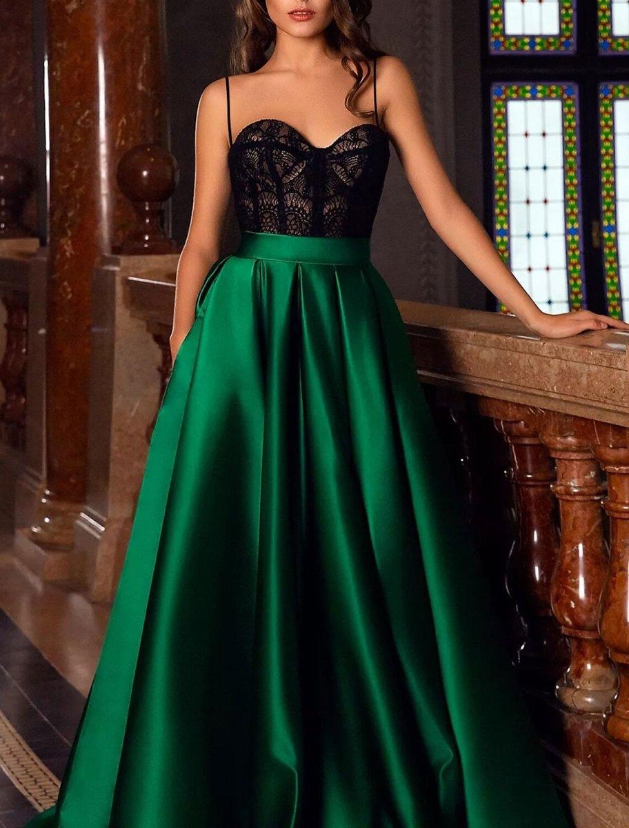 NumberSea - A - Line Evening Gown Vintage Dress Wedding Guest Masquerade Floor Length Sleeveless Spaghetti Strap Satin with Appliques