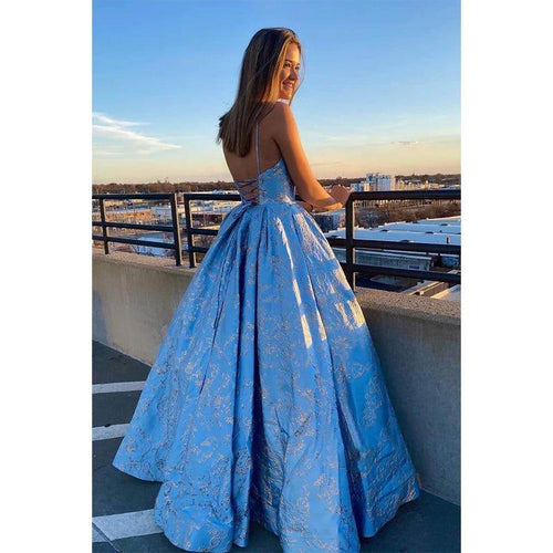 NumberSea - A - line Exquisite Lace V - neck Spaghetti Straps Long Prom Dress Lace - up