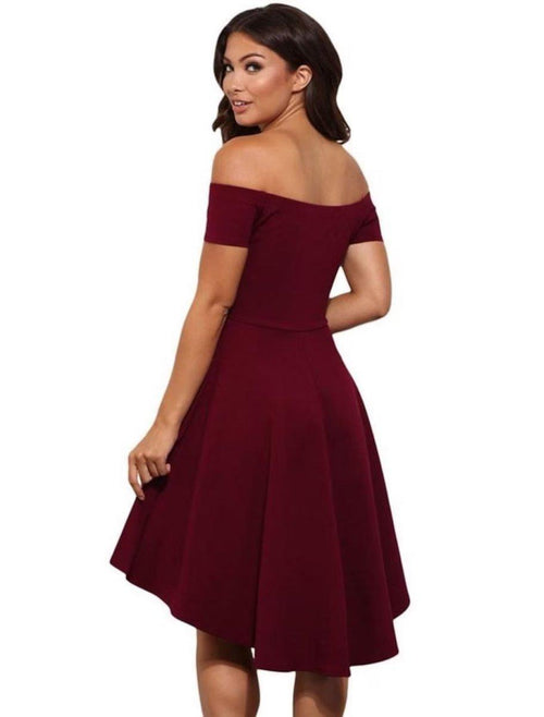 NumberSea - A - Line Fairy Cute Homecoming Party Wear Dress Off Shoulder Short Sleeve Short / Mini Stretch Satin with Pure Color