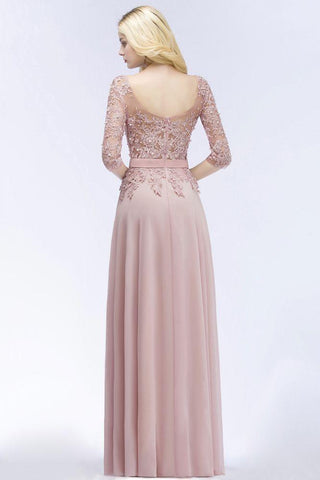 Numbersea A-line Floor Length Half Sleeves Appliques Bridesmaid Dresses with Sash
