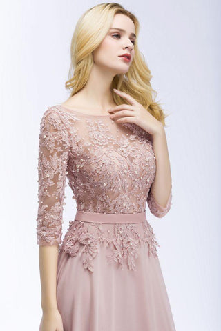 Numbersea A-line Floor Length Half Sleeves Appliques Bridesmaid Dresses with Sash